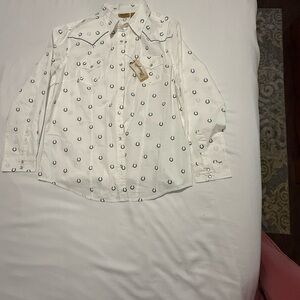 Wrangler - Women’s- White Shirt with Blue Horseshoe Pattern- XL